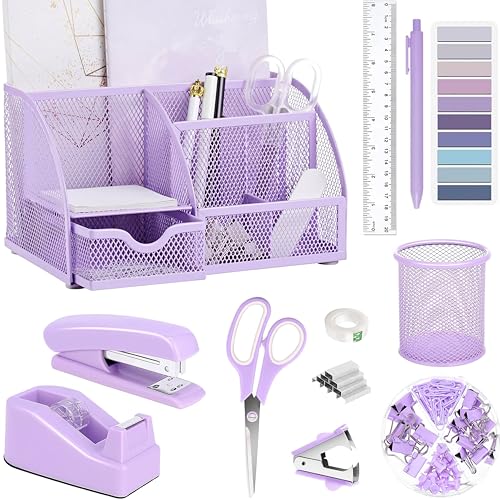 Scindaly Office Desk Accessories 12-Piece & Desk Organizers and Accessories - color: Purple