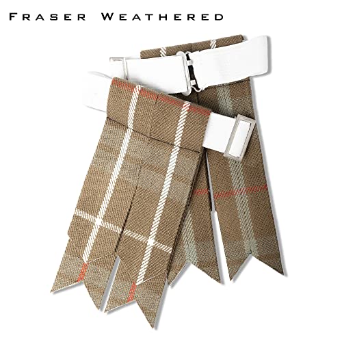 Kilt Flashes for Men with Heavy Buckle Adjusters, Plain & Tartan Kilt Sock Flashes. - color: Fraser Weathered 063flbu
