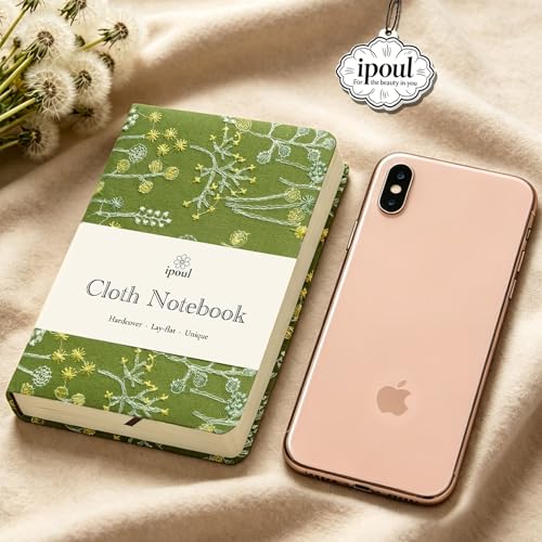 Pocket Notebook, A6 Journal, Small Embroidered Journal, Cute Fabric Notebook, Lay Flat Hardcover Journal, 4x6 Lined Notebook & Sketchbook, Personal Writing Journal for Women, Green Dandelion - color: A6-Dandelion Green