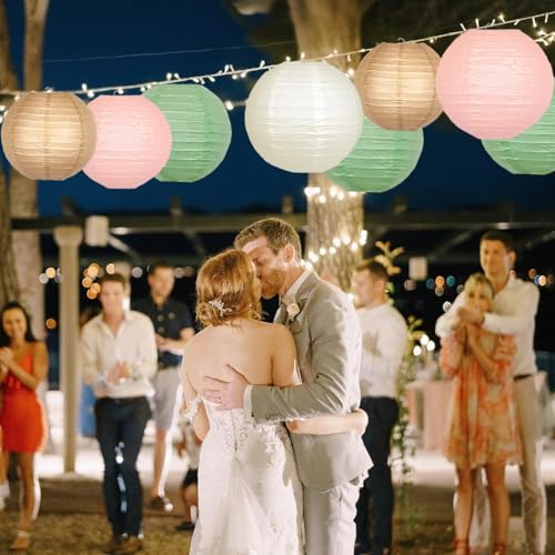 Sage Green Pink Paper Lanterns Decorative 12pcs Wedding Hanging Decorations for Bridal Shower Birthday Rustic Party Neutral Baby Shower Sage Green Home Decor - color: sage green,pink,gold,white