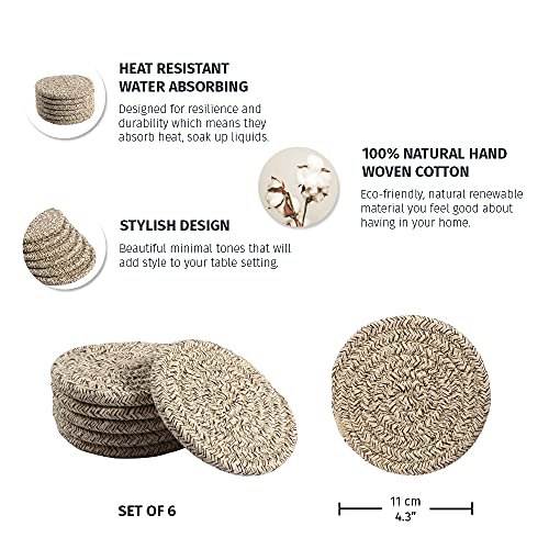 OrganiHaus Drink Coasters Set of 6, Absorbent Cotton Woven Cup Coasters, Rustic Farmhouse Boho Decor for Coffee Table and Drinks Protection, Cute Coaster for Drinks, Coaster for Office Desk - Brown - color: Brown
