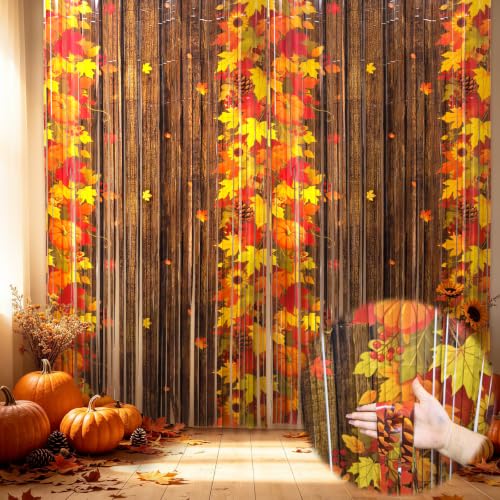 OQOQ Thanksgiving Foil Fringe Backdrop 2 Packs, 3.3x8.2ft Autumn Decor - color: Brown Autumn