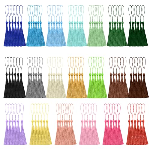 NACHLYNN 120 Pcs Bookmark Tassels Bulk 13cm/5 Inch Silky Handmade Soft Craft Mini Tassels for Jewelry Keychain Making with Loops for Dress Decoration DIY Craft Accessory (20 Colors) - color: 20 Colors
