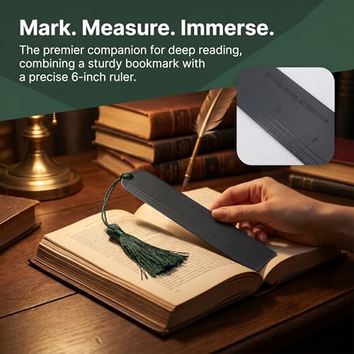 6 Inch Metal Ruler Bookmark, Black - color: Black
