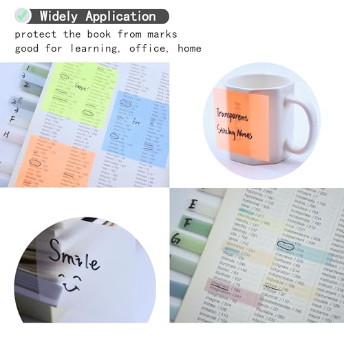 YOUDEFUL 800Pcs Transparent Sticky Note, 3"x3" Clear Sticky Note,Colorful - size: Square Bright Colorful