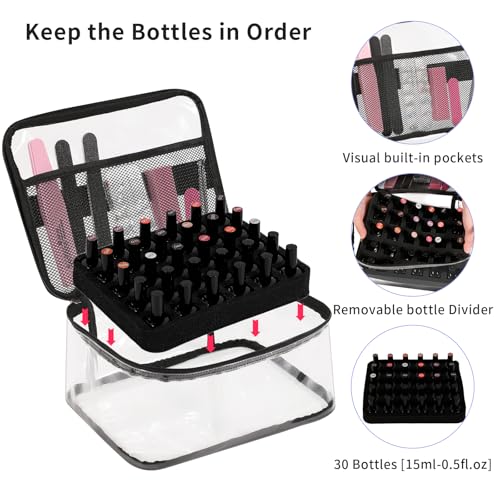 Beloving Nail Polish Organizer Bag Holds 30 Bottles (15ml/0.5 fl.oz) Portable Supplies Organizer Handbag for Manicure Tools, Portable Nail Supplies Kit Organizer Carrying Case (Black) - color: 2.Black
