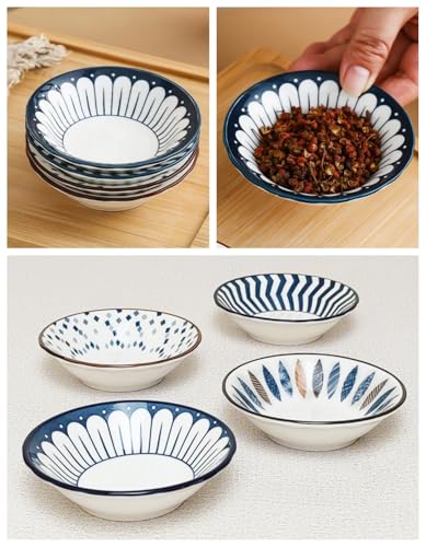 4 Pack 3 oz Small Soy Sauce Dish Ceramic Dipping Sauce Bowls - color: Navy Blue