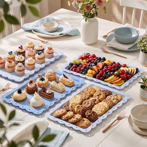 6 Pcs Blue Serving Trays Plastic Food Platters - color: Blue
