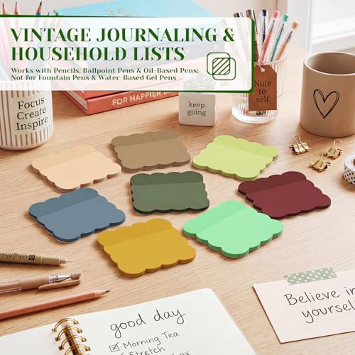 Eaasty 400 Sheets Transparent Sticky Notes 8 Pads Scalloped, Vintage Tones - color: Vintage Tones