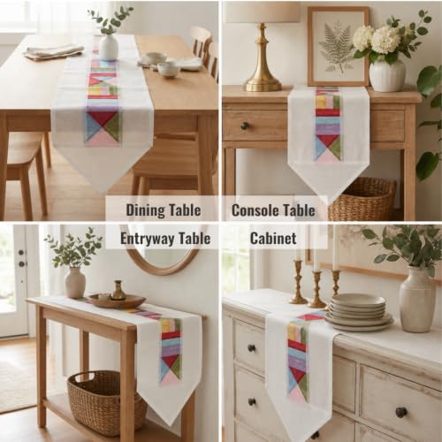 Korean Table Runner, Bojagi Patchwork 100% Ramie, White, 78.8*11.8 Inch - color: White