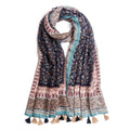 QIUTIMIY Scarf for Women Lightweight Soft Floral Leopard Printed Scarves Fall Winter Fashion Shawl Wrap with Fringe - color: Flower-brown Blue