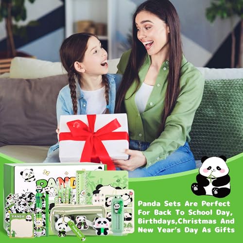 Ulema 78Pcs Cute Stationery Set Cartoon Panda Birthday Gifts for Boys Girls Back to School and Kawaii Classroom Office Supplies with Panda BallPoint Pen, Pencils, Erasers, Sticky Notes etc. - style: Panda
