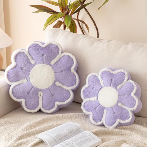 Flower Shaped Decorative Throw Pillow Cushion for Bed Couch, Cute Flower Plush Throw Pillows Home Decor Floor Pillow Seating Cushions (Lavender Purple, 13.7 Inches) - color: Lavender Purple, size: 13.7 Inches