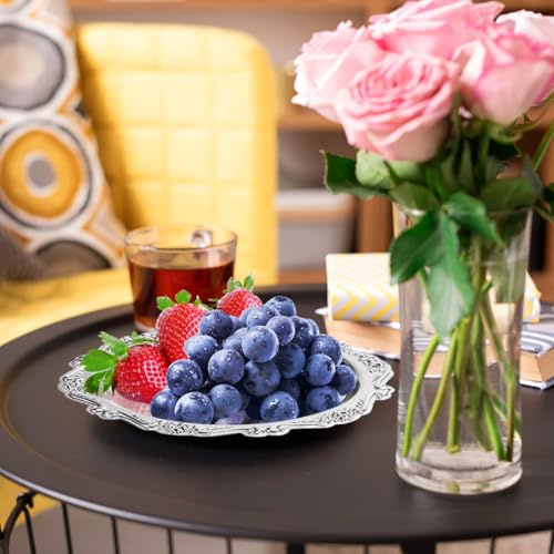 Sewroro Silver Serving Tray Round Iron Dessert Platter Snack Serving Platter for Home Entertaining and Jewelry Display - color: Silver