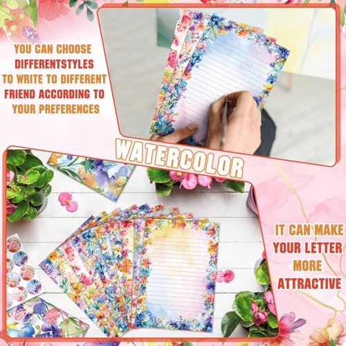 TaoBary 160 Pcs Bright Floral Stationery Paper and Envelopes Set - size: 5.5 x 8.25 Inch, style: Bright Floral