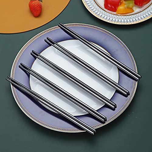 10 Pairs Reusable Chopsticks, Titanium Black Plating Stainless Steel Metal Chop Sticks, Japanese Chinese Korean Chopstick Dishwasher Safe, 8.9 Inch (Black / Chop sticks) - color: 4. Black