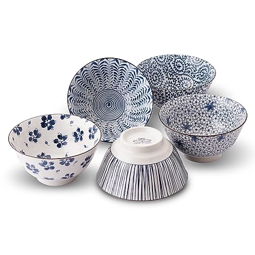 Japanese Mino Ware Chawan 5.0 inches Rice Bowls 5 patterns with Gift Box set, ceramic mino yaki