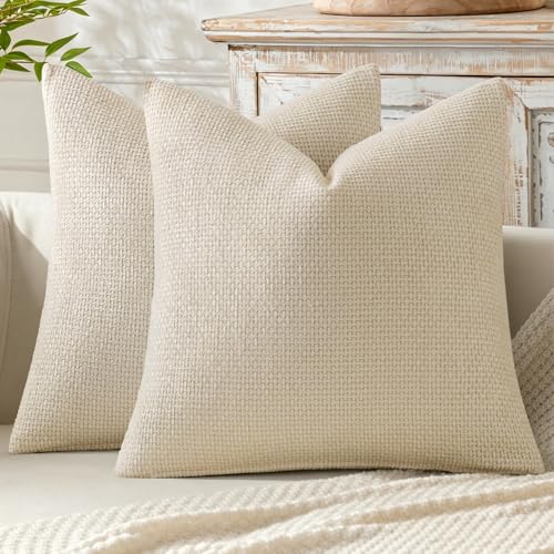 MIULEE Decorative Couch Throw Pillow Covers 18x18 Inch Neutral Cream 2 Pack - color: Cream, size: 18" x 18" (Pack of 2)