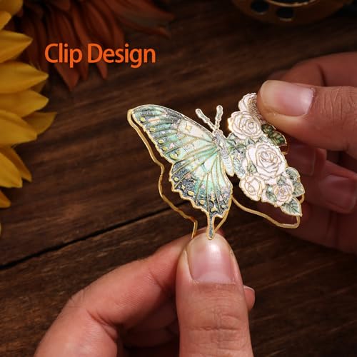 4 Pieces Metal Butterfly Bookmarks, Golden Clips Bookmark Oil Painting Theme Book Mark Bookmarks for Book Lovers Women Writers Readers Children Teens - color: Clip Design