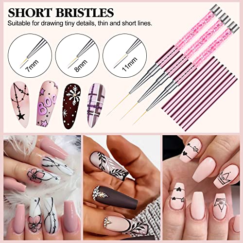 SAVILAND 6pcs Nail Art Brushes Diamond Rhinestone Handle for Fine Lines - color: A-Pink