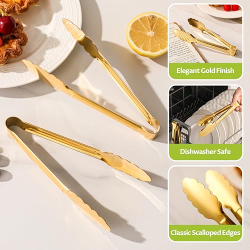 Gold Serving Tongs, 6-Pack 7-Inch Stainless Steel Buffet Tongs - size: 7inch