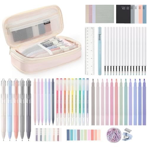 Eersida 74 Pcs School Supplies Set with Pencil Pouch, Pastel, Bright Style - color: Morandi, style: Bright Style