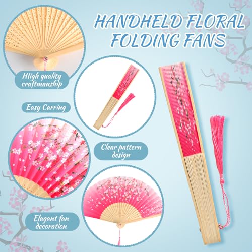 Zonon 4 Pack Handheld Folding Fans Silk Bamboo with Tassel Hollowed,Chic - style: Chic