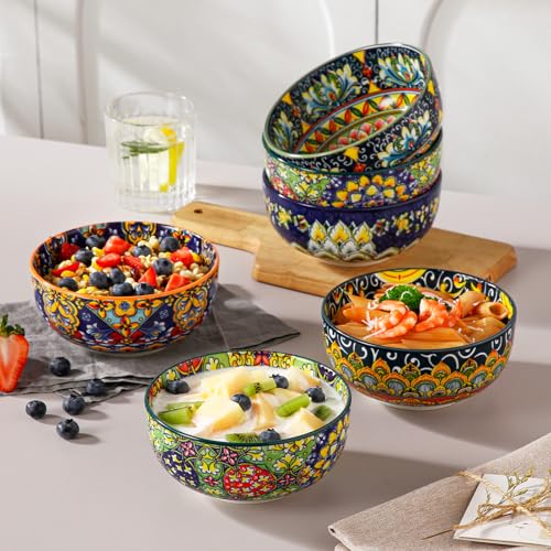 vancasso SIMI 28 oz Cereal Bowls Set of 6, Bohemian Ceramic Soup Bowls - size: 28OZ