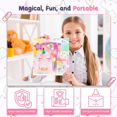 VOTUM Unicorn Keychain Charm for Backpacks, Purses, Handbags, Car Keys with Stationery Set - Includes Mini Notebook, Gel Pen, Eraser, Stickers - Portable & Fun Gift for Tweens Ages 8+ - style: Unicorn