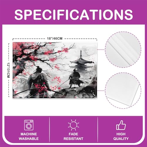 Feelyou Japanese Samurai Placemats Set Set of 4 18"x12" - color: Black White Red