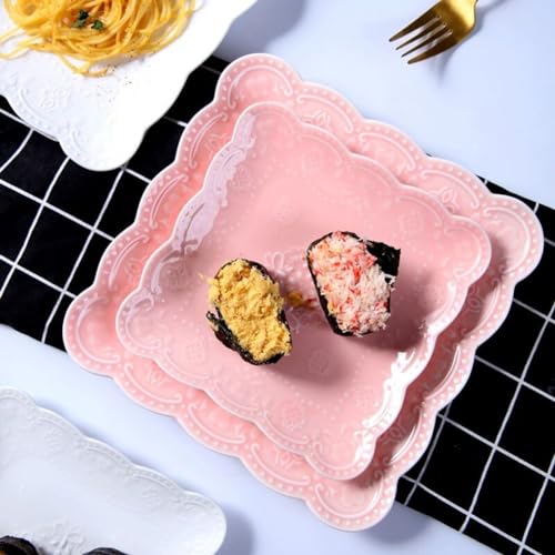 YBKTEX Ceramic Plate, Square Embossed Lace Plate (Pink, 6-inch) - color: Pink, size: 6-Inch