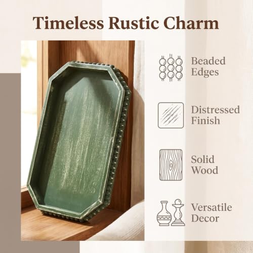Hrastany Green Wood Decorative Tray, Coffee Table Tray for Ottoman - color: Retro Brown2-z8, size: 15.7" x 10.2" x 1.6"