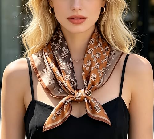 Silk Like Square Scarf for Women Men 27.5" - color: Coffee