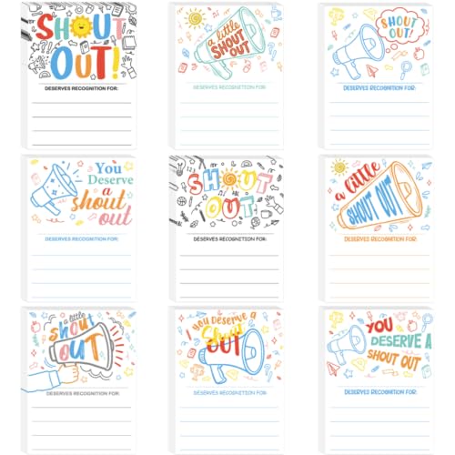 Shout Out Sticky Notes- 9 Pcs Shout Out Stick Memo Pads Back to School Stationary for Teacher Recognition Appreciation Gifts for Coworkers Students Employee Office Supplies 3 * 4 Inches - style: Shout Out