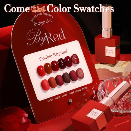 Double Rhythm 6 Pcs 15 ML Gel Polish Set Same Color Same Bottle Soak Off Gel Polish Kit Nail Art Manicure Salon DIY at Home for Women (Glitter Burgundy Dark Cherry Red Maroon-T6-7) - color: Burgundy Red