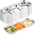 Maxcheck 12 Pcs Soy Sauce Dish Stainless Steel Divided Dip Bowls Korean 3 Compartment Sauce Plate Seasoning Dipping Condiment Tray for BBQ Vinegar Spice Salt Sugar Flavor Home Restaurant (Silver) - color: Silver