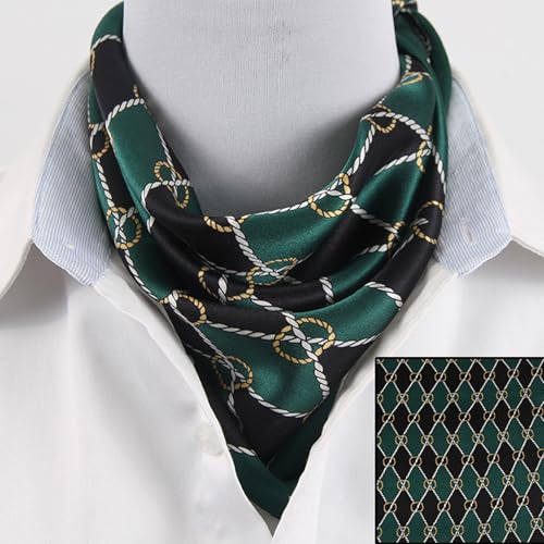100% Mulberry Silk Neck Scarf for Women Square Neckerchief – 21 inch - color: Black Green
