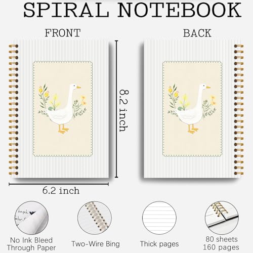 Guymn Sage Green Floral Goose Notebook, Cottagecore Flower Goose Journal for Kids Girls, Geese Animal Lover Gifts Hardcover Spiral Notebooks Journals 5.5x8.3 Inch - color: Section 13