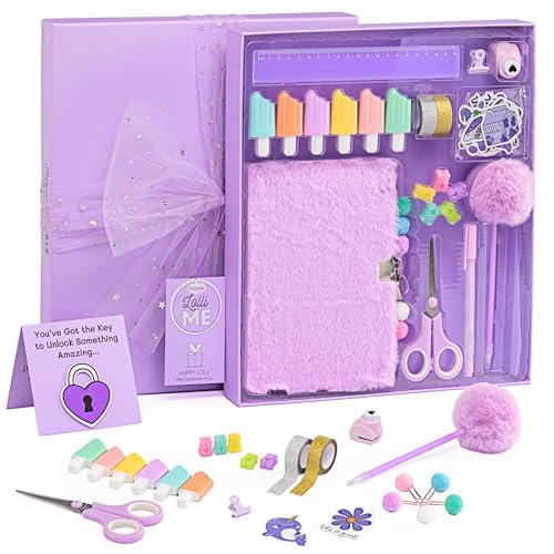 HAPPY LOLLI Purple LolliME DIY Journal Kit for Tween & Teen Girls Ages 8–14, Birthday Gift, 300+ Pieces Lockable Diary Set, Arts & Crafts, Scrapbook & Creative Journaling - color: Purple LolliME