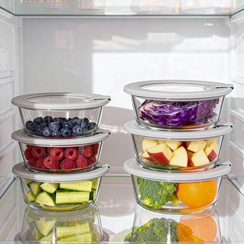 Glass Food Containers with Glass Lid, Microwave Safe Food Storage Container Set, 6 Pack, Large Size Airtight Storage Set with Leak Proof Lids, Meal Prep Containers - color: Grey-6RJ