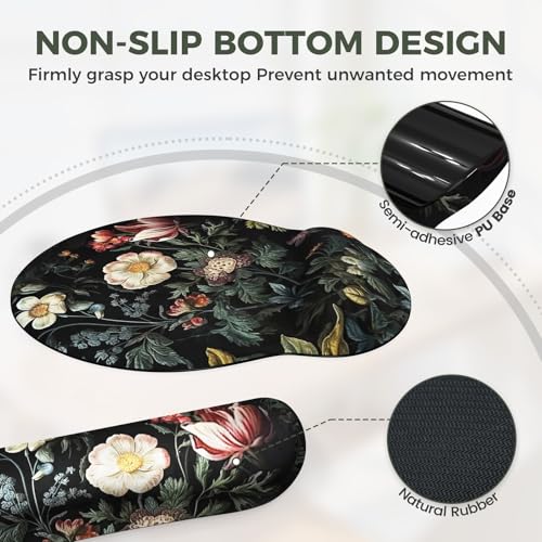 iCasso Desk Cover Mat, 4in1 Floral Large Mouse Pad with Wrist Rest - color: Elegant-Flowers