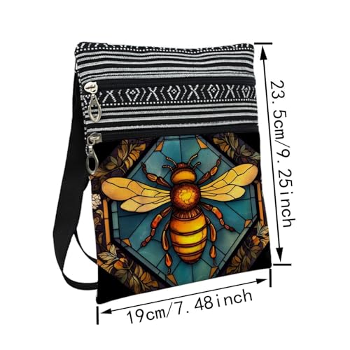 Stained Glass Pattern Crossbody Handbag with Zipper Butterfly World Tree Bee Aesthetic Present for Woman - color: Stained Glass Bee