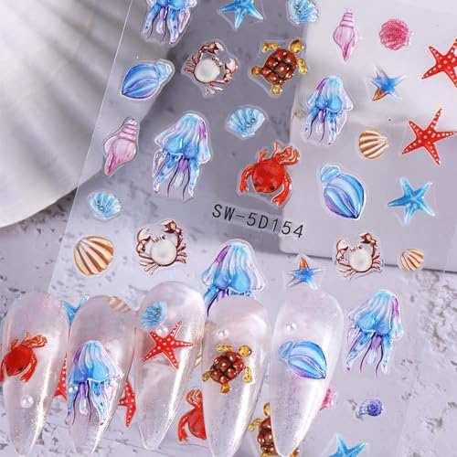 Beach Nail Stickers for Nail Art Shell Nail Decals for Women - color: Colorful-08