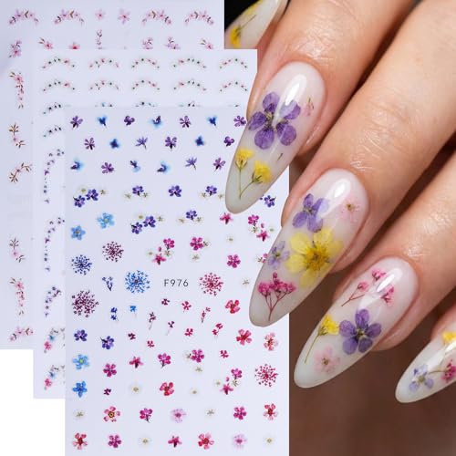 Summer Nail Stickers for Nail Art 12PCS Flower Nail Decals Self-Adhesive Butterfly Bee Ladybug Flamingo Floral Leaf Plant 3D Nails Supply DIY Sliders Manicure Decoration Accessories for Women - style: Summer Bee Flower