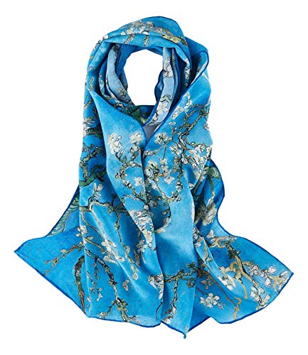JWSilk Long Charmeuse Silk Scarf Classic Art Print - color: Almond Blossom