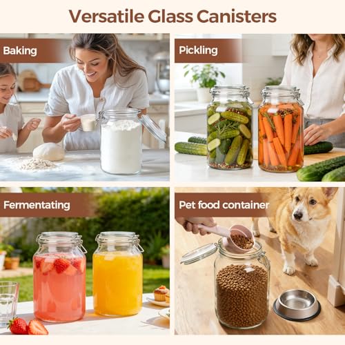 ComSaf Large Glass Jars with Airtight Lids 1.1 Gallon 2 Pack Wide Mouth - size: 138oz*2
