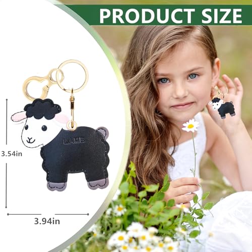 Leather Keychain Holder Protective Case Compatible with Apple AirTag - color: Black Lamb