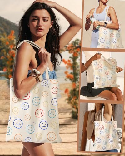 Miss Adola Cute Aesthetic Canvas Tote Bag for Women - color: Smiling Face