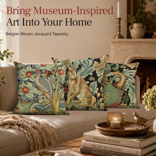 William Morris Brown Hare Hare Tapestry Throw Pillow Cover 18 x 18 in - color: Brown Hare