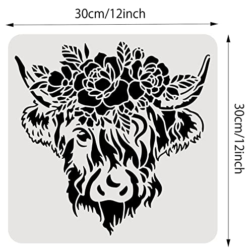 BENECREAT Highland Cow Plastic Painting Template, Animal Drawing Stencils for Art Painting, Scrabooking and Wall Decoration, 12x12 inch - color: Highland Cow